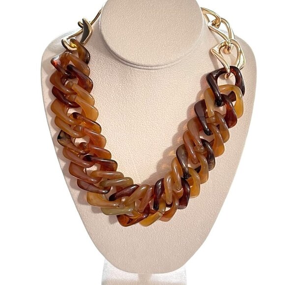 Talbots Womens Necklace Tortoise Color Lucite Gold Tone Statement Chic Classic - Picture 2 of 5